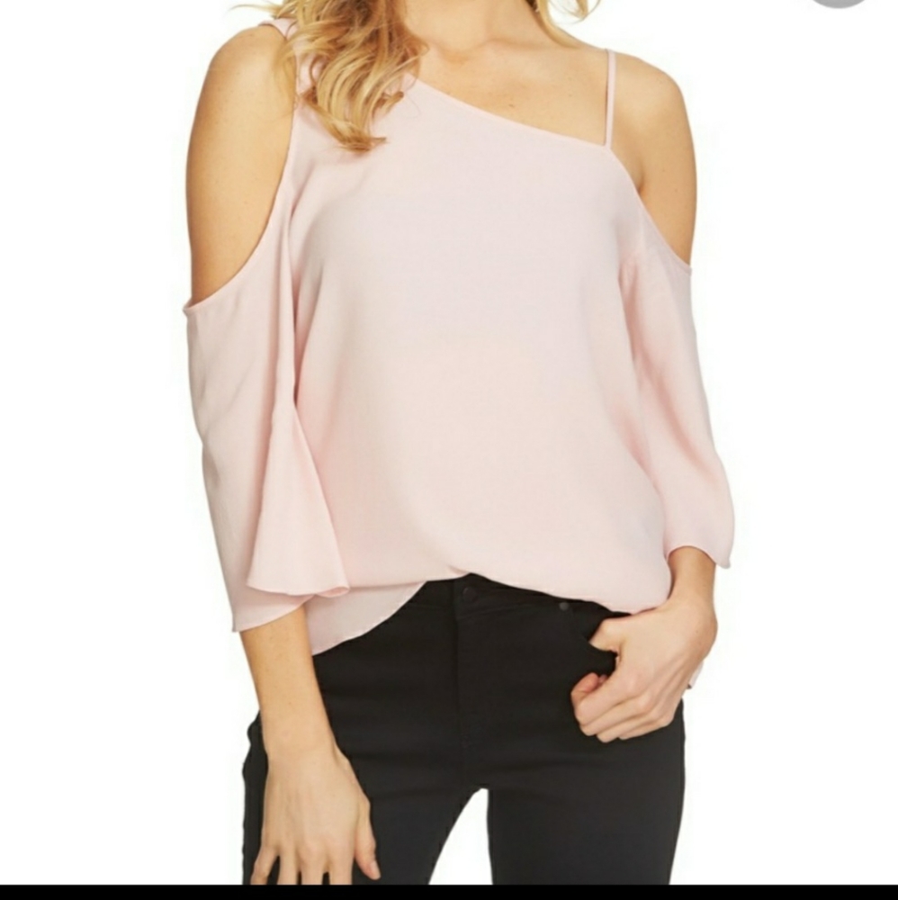 1.state off the shoulder Pink Taffeta blouse